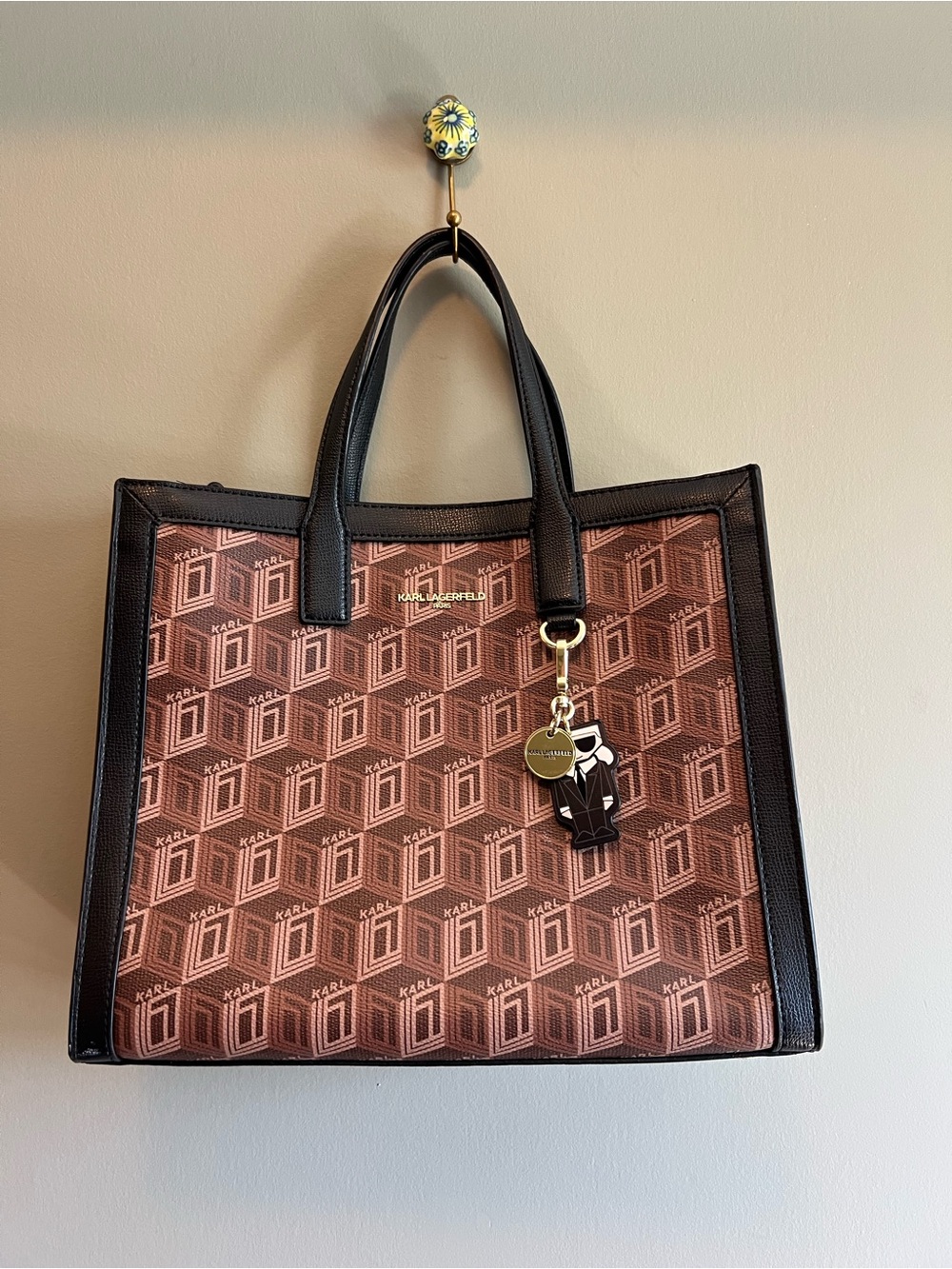 Karl Lagerfeld Paris KL Monogram Tote w/ Karl Charm & Crossbody Strap